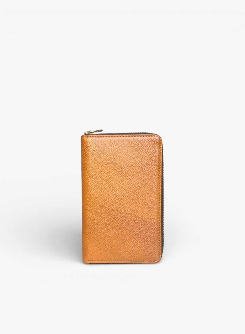 Emery Leather Travel Wallet Organizer, Zip-Around Passport Holder with Card Slots, Cash Storage & Secure Travel Document Case (Tan) - Image 4
